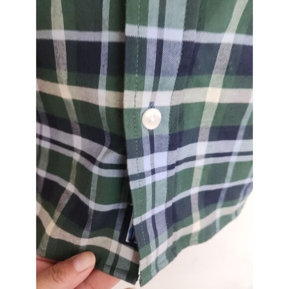 L.L.Bean Men Deep Green Plaid Cotton  "Slightly Fitted" Button Down Shirt Large - Picture 5 of 9